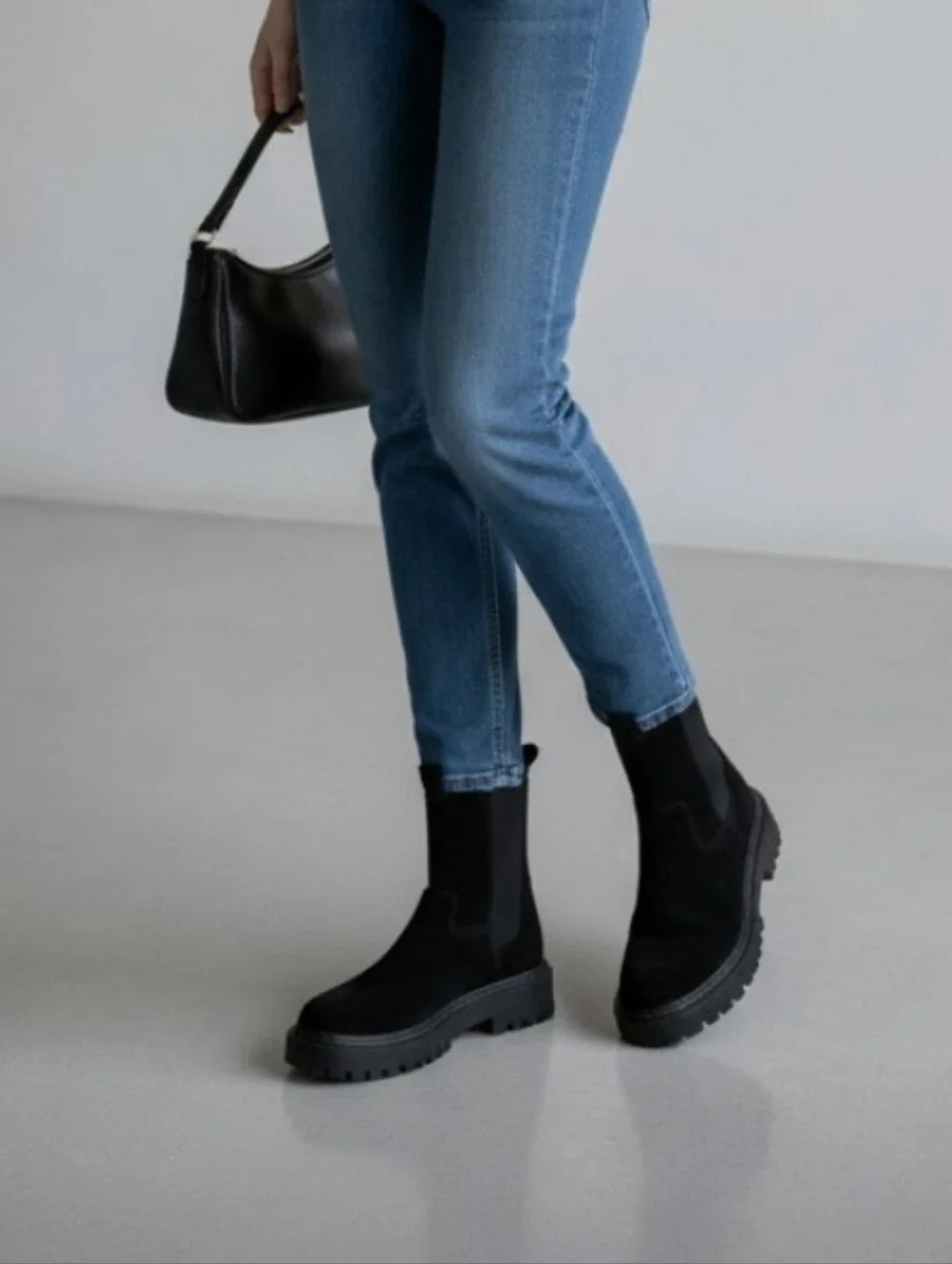 Splendid Adria Sleek Black Genuine Suede Leather Combat Boot Chunky Winter Boots